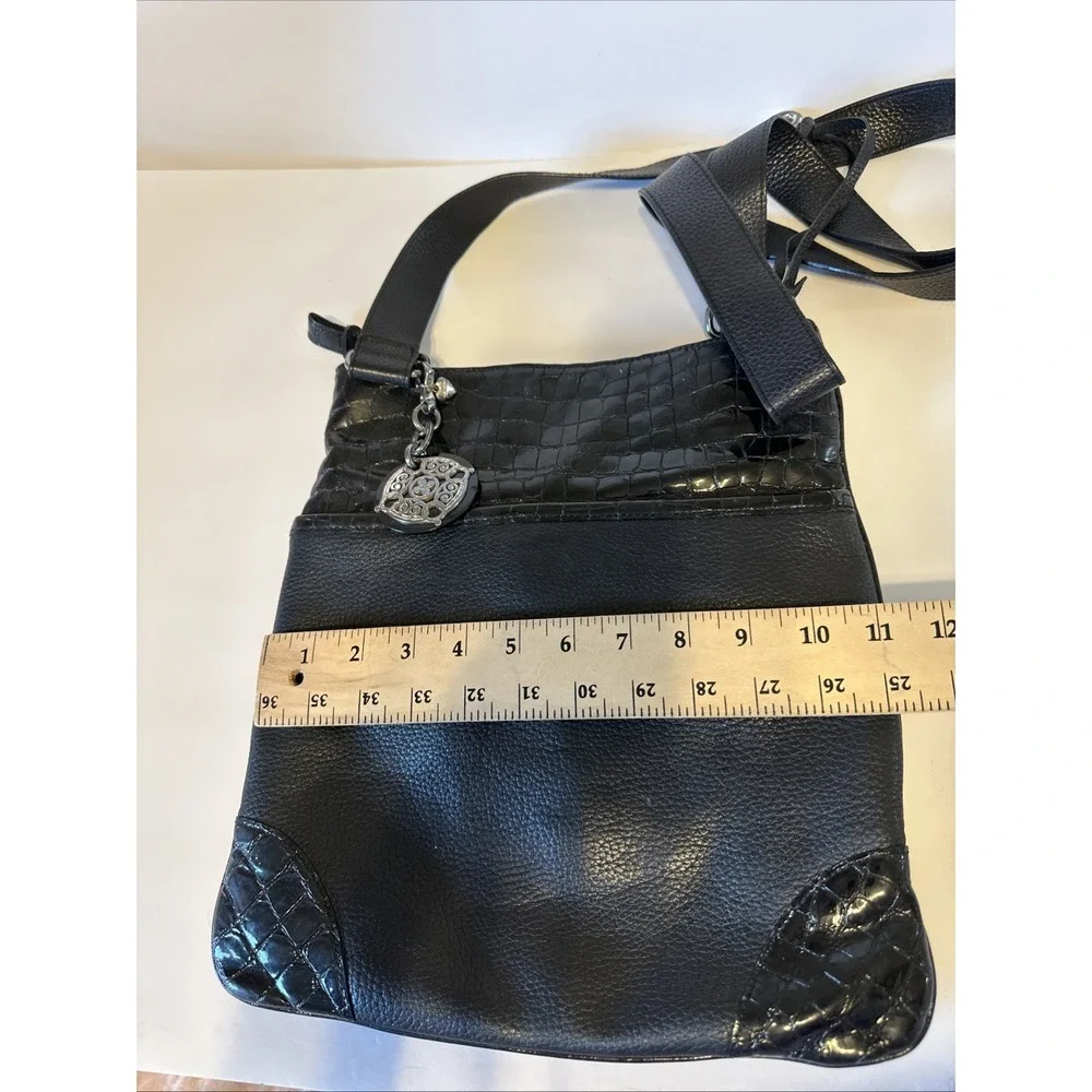 Brighton Black Pebble Leather & Patent Leather Crossbody Purse
